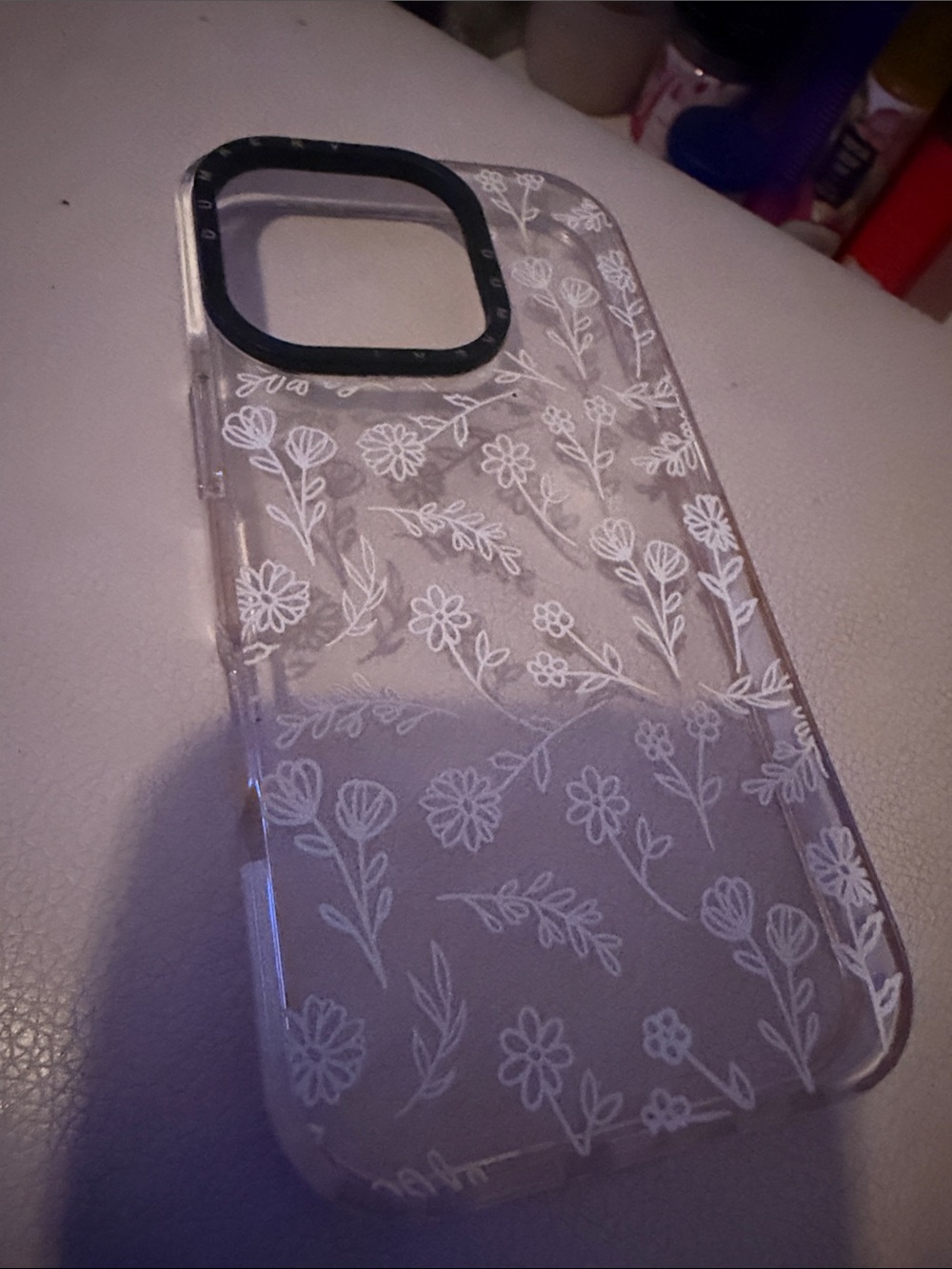 Clear Floral Phone Case with White Flower Pattern Iphone 16 pro